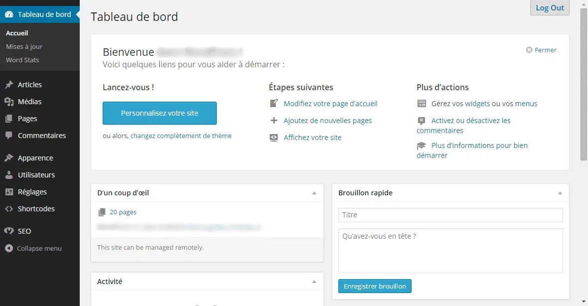 Tableau de bord WordPress 7.0 affiché sur l'écran d'une agence web