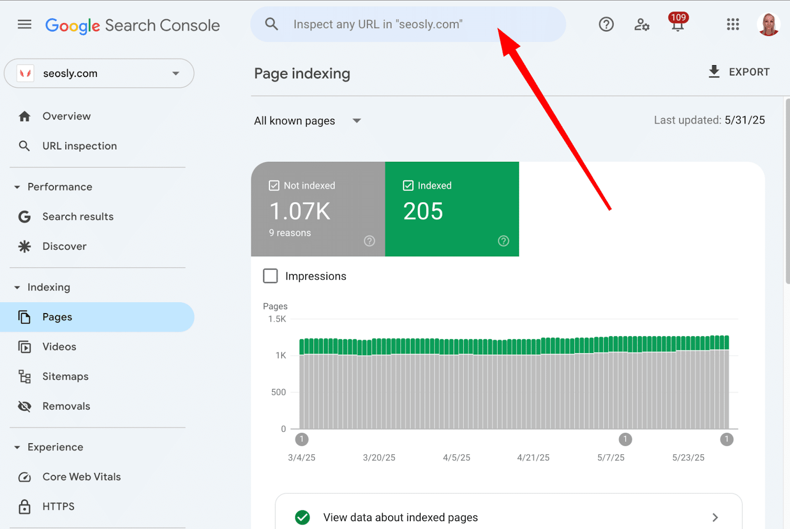 Outil inspection URL Google pour vérifier l'indexation d'une page